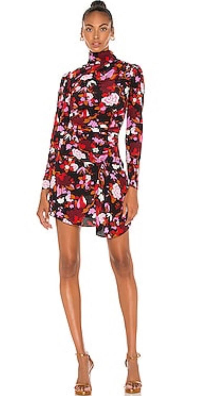A.L.C. Marcel Silk Floral Mock Neck Long Sleeve Mini Dress 2 Style 6DRES01126